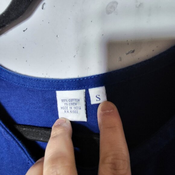 Blue Fish Painted Maxi Dress Size Small Lagenlook Linen Beach Art to Wear Summer - Picture 5 of 11